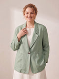 Larui Plus Size Women's Linen Long Sleeves Pocket Blazer
