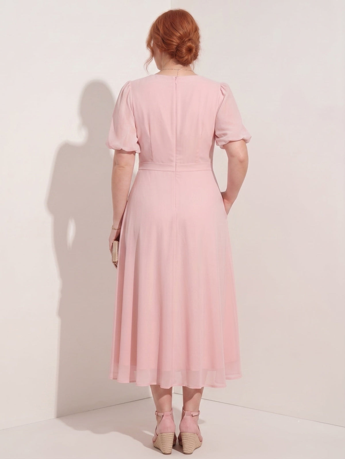 Larui Plus-Size Women's Puff-Sleeve Crew-Neck Dress