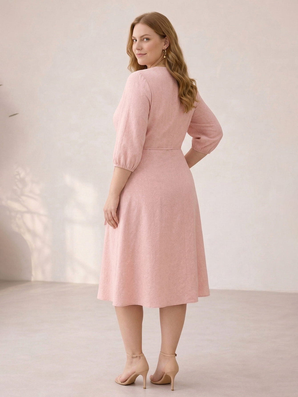 Larui Plus Size Women's Linen V-Neck Wrap Dress