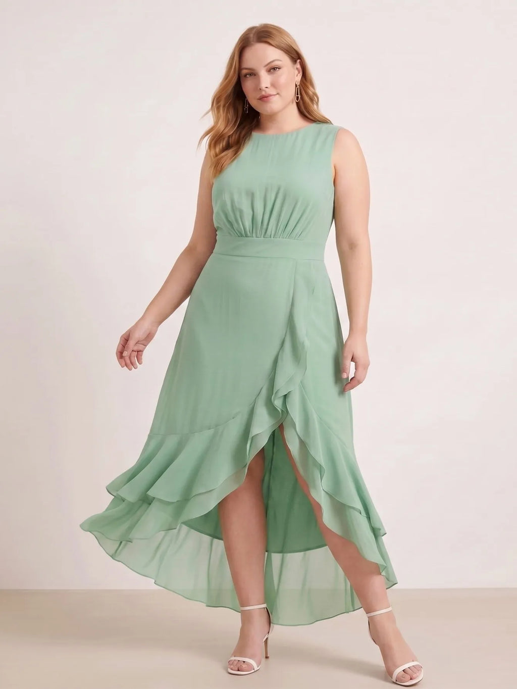 Larui Plus Size Women‘s Chiffon Ruffles Dress