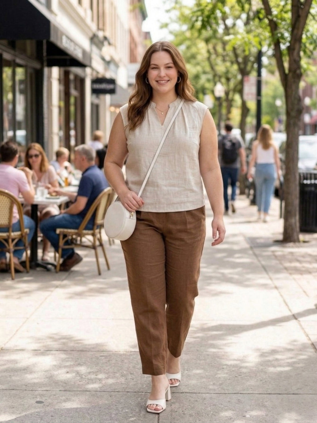 Larui Plus Size Women's Linen V-Neck Sleeveless Vest