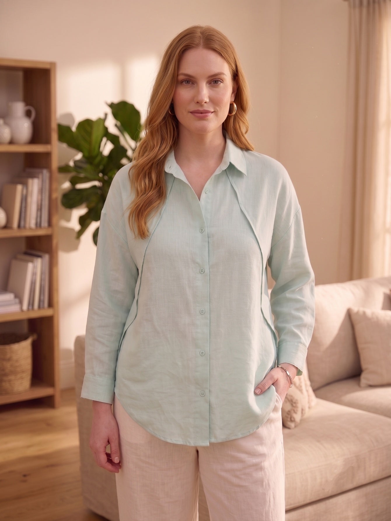 Larui  Plus-Size Women's"Faux-Layered" Shirt with Side Panels