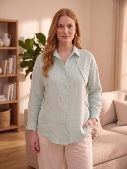 Larui  Plus-Size Women's"Faux-Layered" Shirt with Side Panels