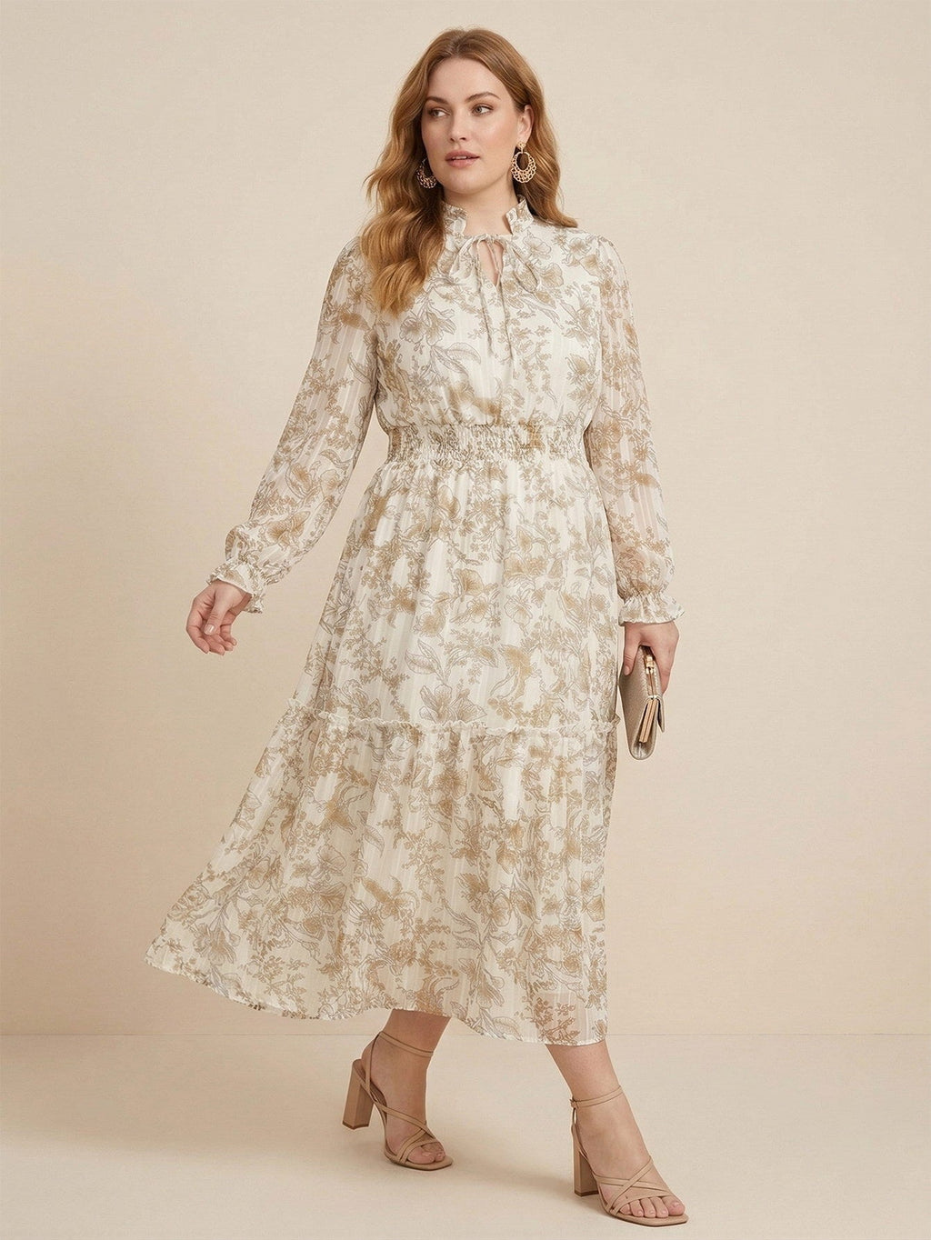 Larui Plus Size Women‘s Chiffon Tie-up Ruffle A-line Dress