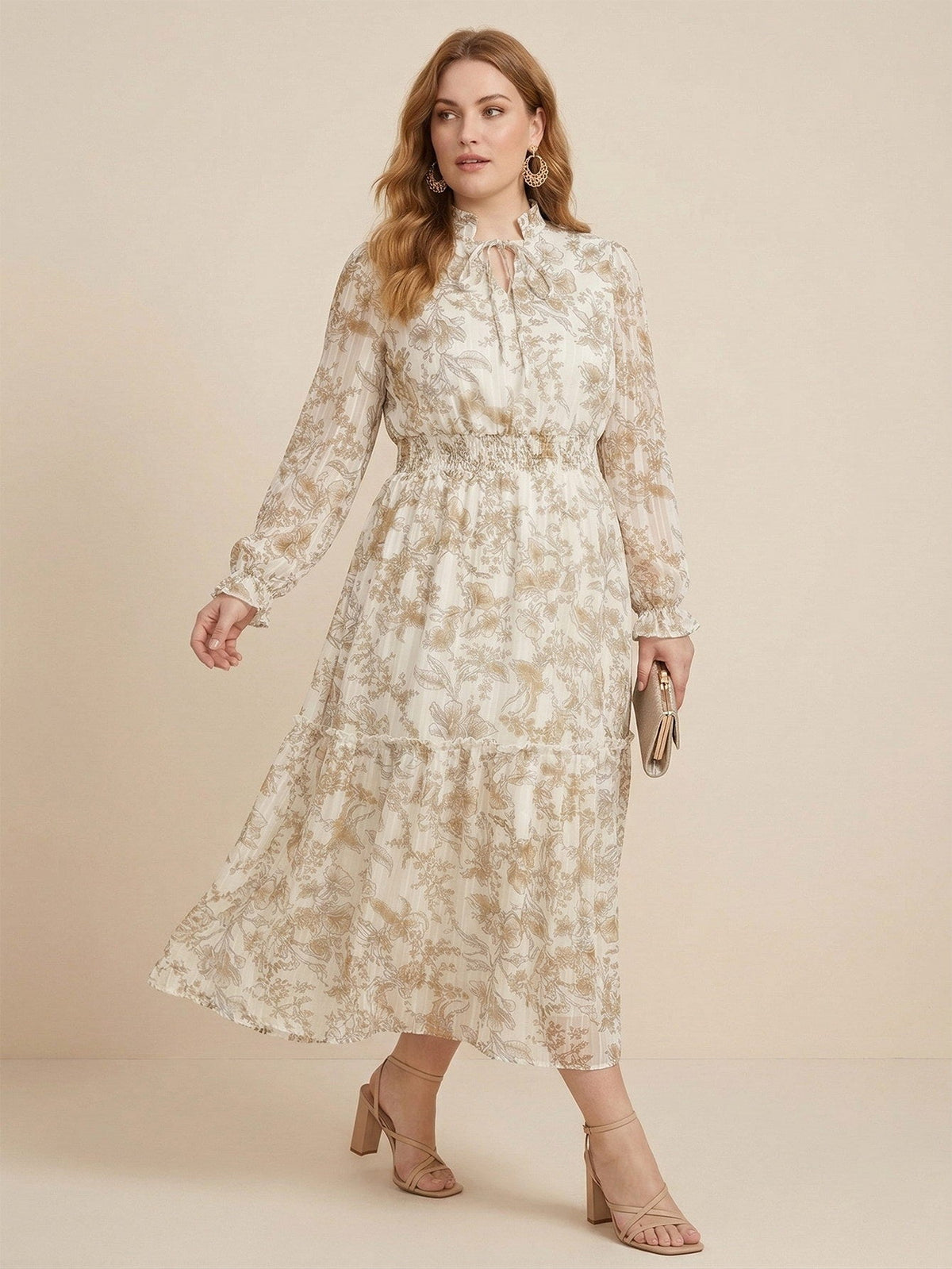 Larui Plus Size Women‘s Chiffon Tie-up Ruffle A-line Dress