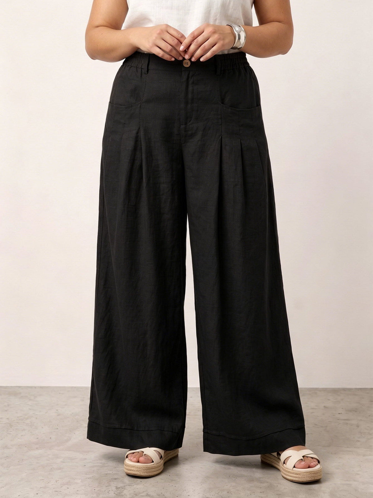 Larui Plus Size Women's Linen Pocket Full Length Pants