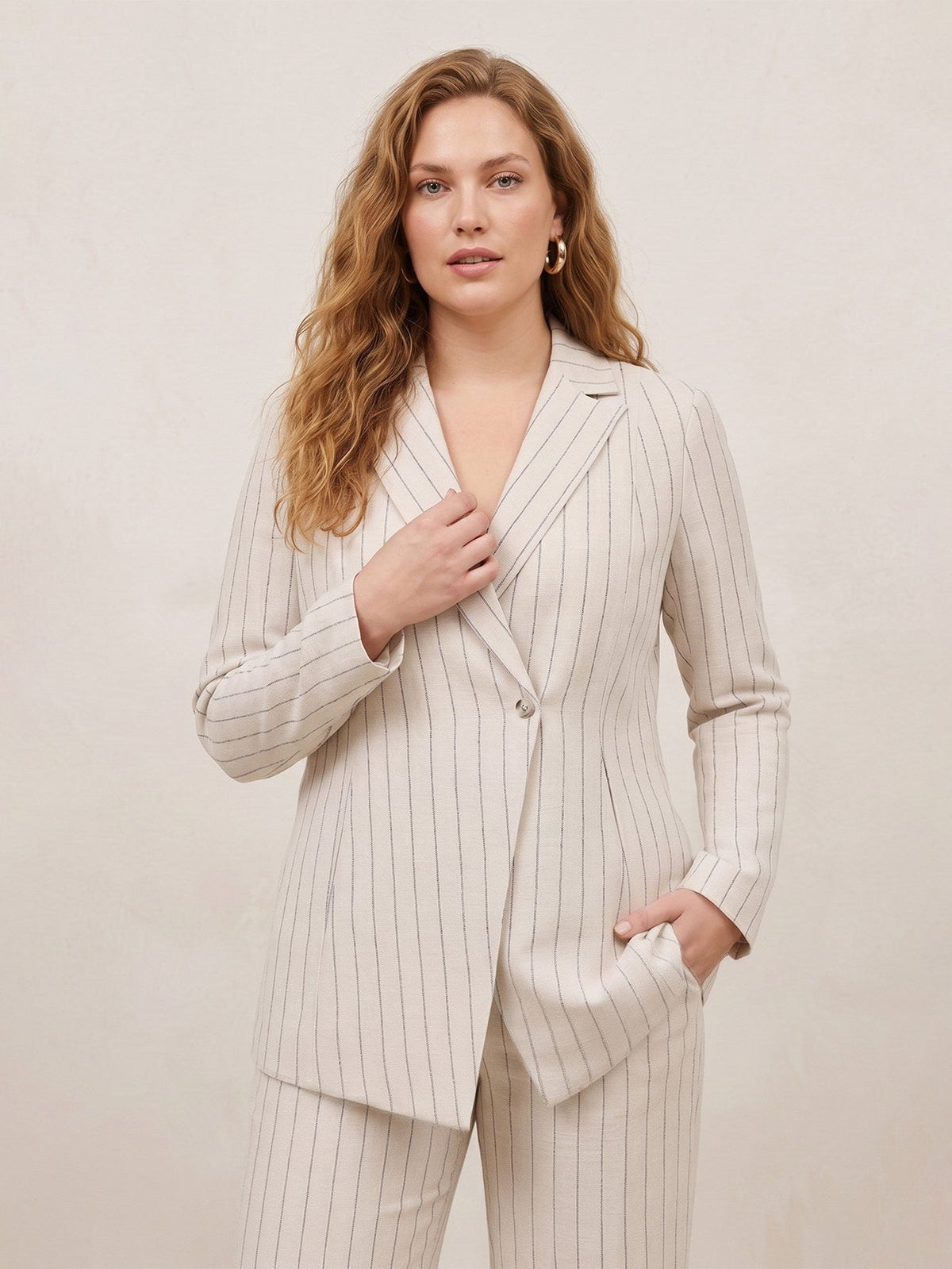 Larui Plus Size Women's Stripes Long Sleeves Jacket Blazer