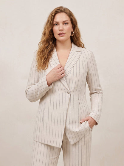 Larui Plus Size Women's Stripes Long Sleeves Jacket Blazer
