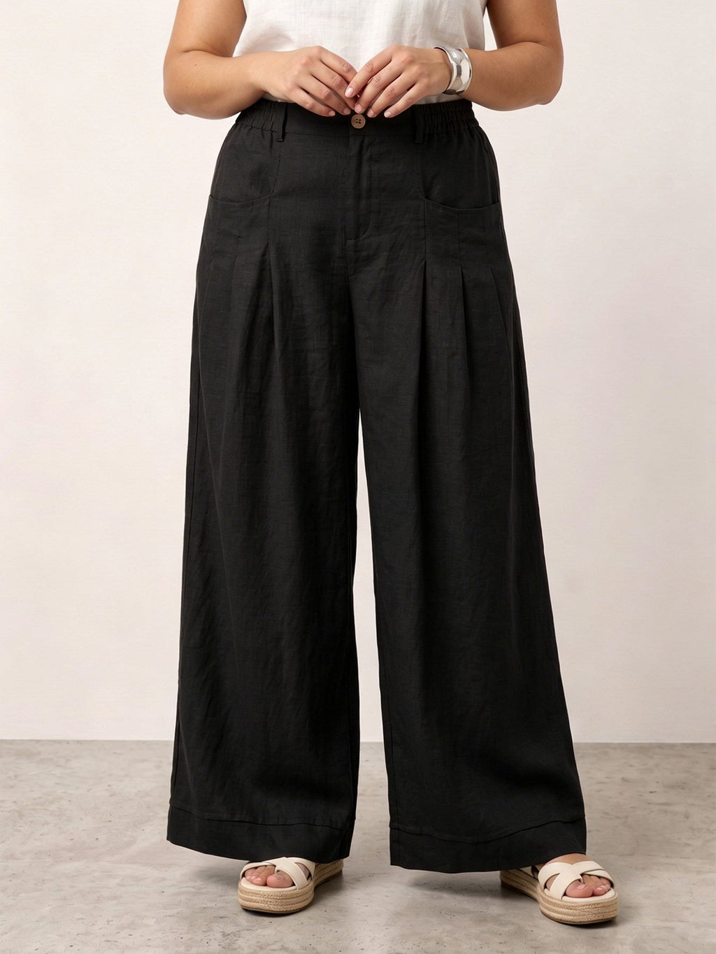 Larui Plus Size Women's Linen Pocket Full Length Pants