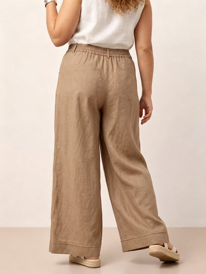 Larui Plus Size Women's Linen Pocket Full Length Pants