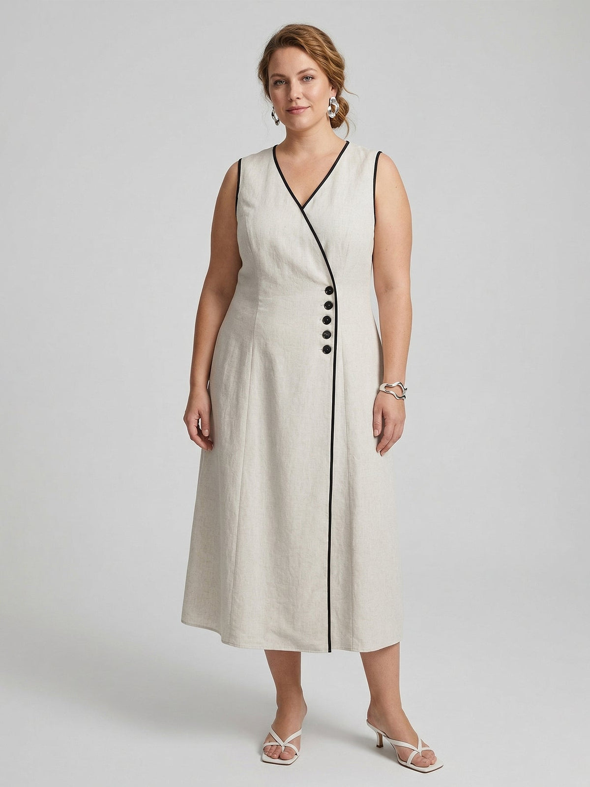 Larui Plus Size Linen V-Neck Summer Dress