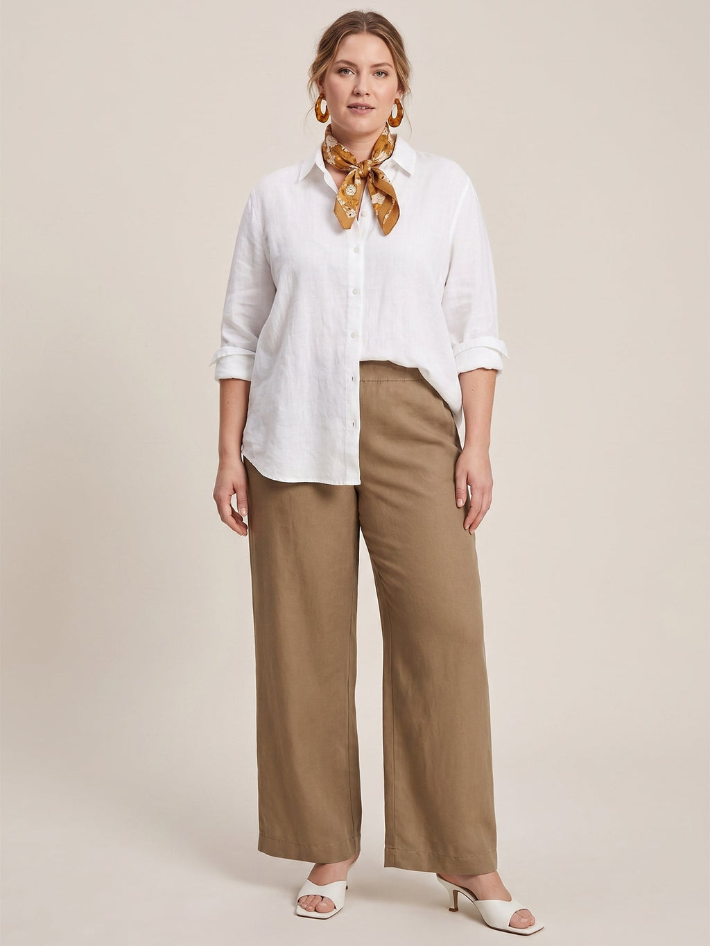 Larui Plus Size Women's Linen Pocket Wide-Leg Pants