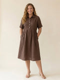 Larui Plus Size Women's Fitted Linen Pocket Dress