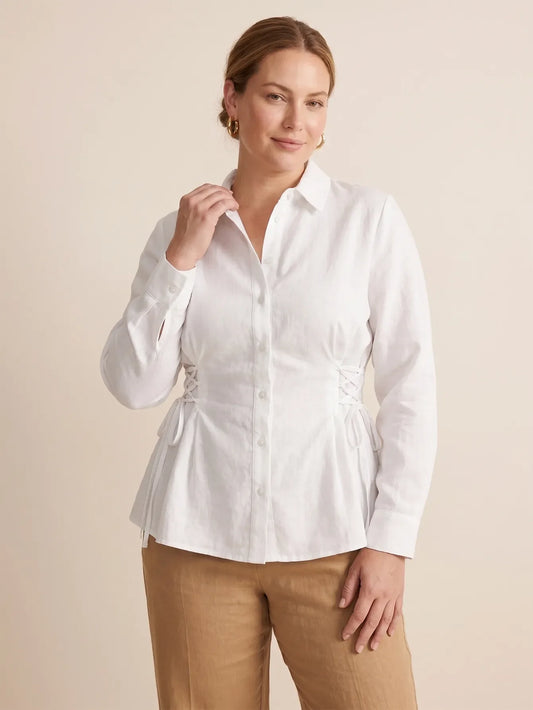 Larui Plus-Size Women's Linen Shirt With Side Tie