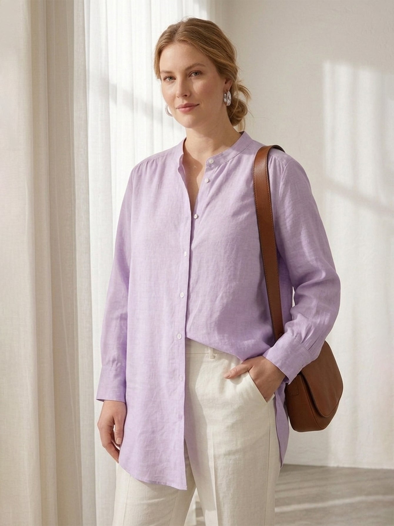 Larui Plus Size Elegant Long Linen Shirt