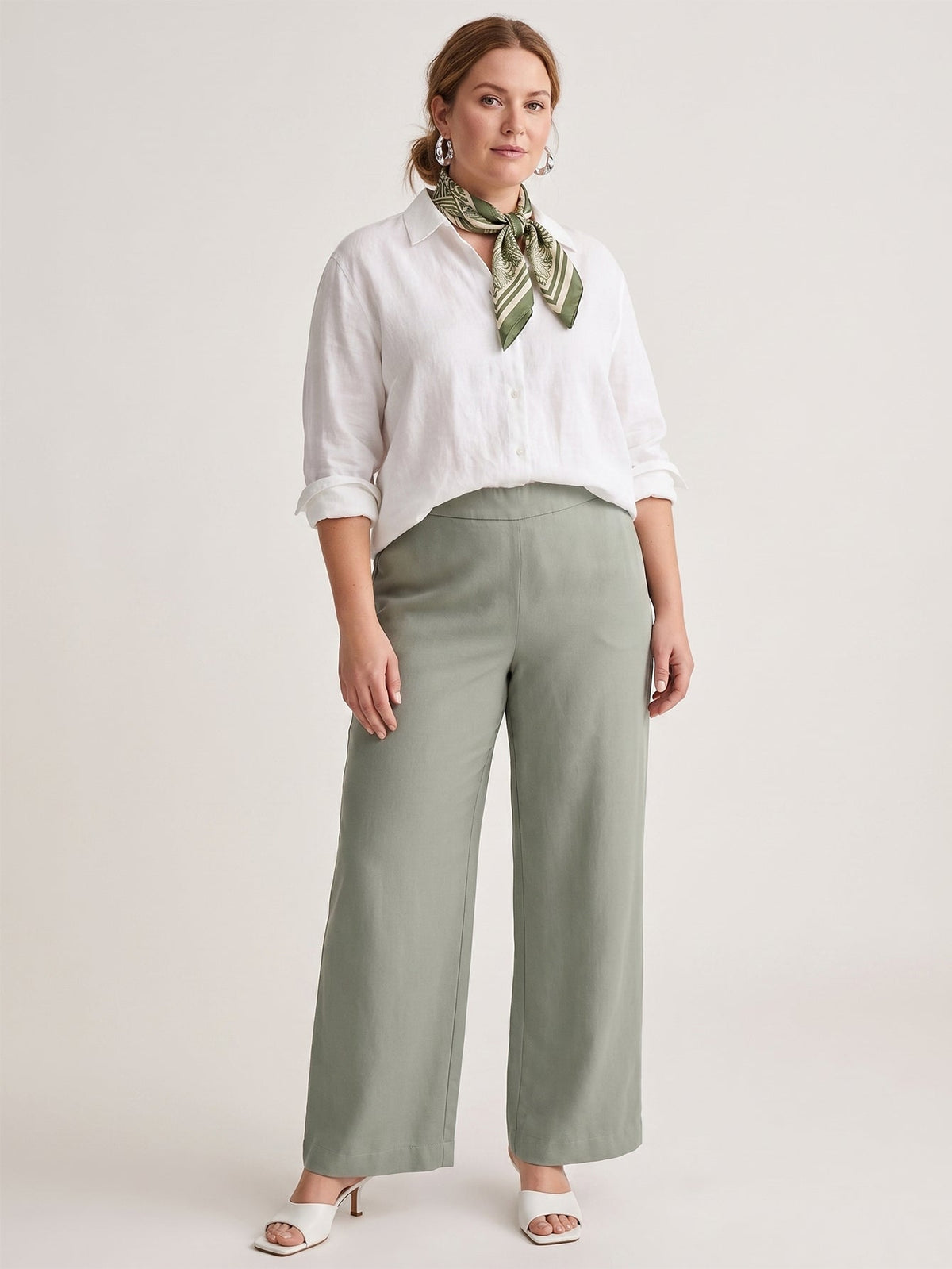 Larui Plus Size Women's Linen Pocket Wide-Leg Pants