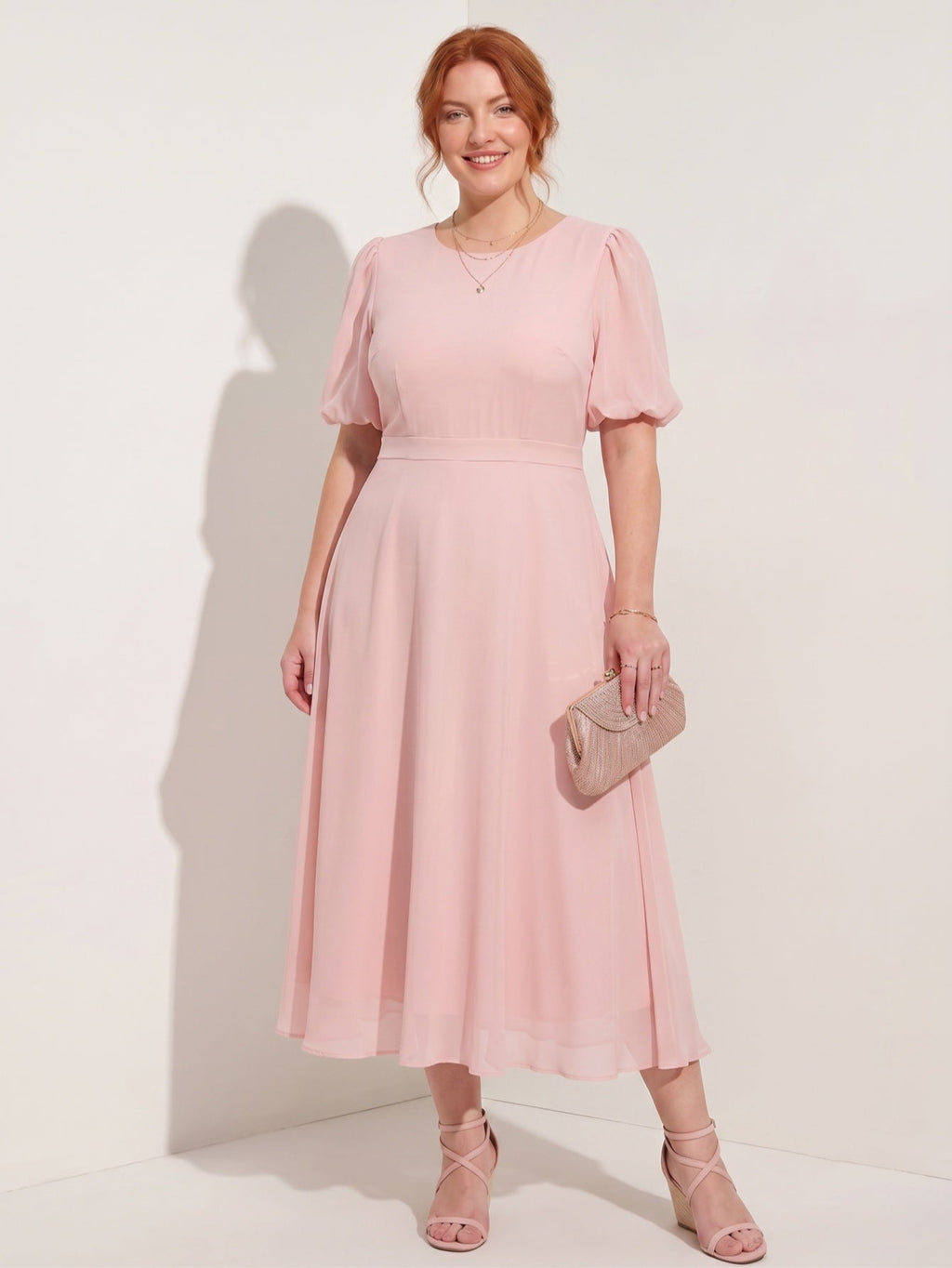 Larui Plus-Size Women's Puff-Sleeve Crew-Neck Dress