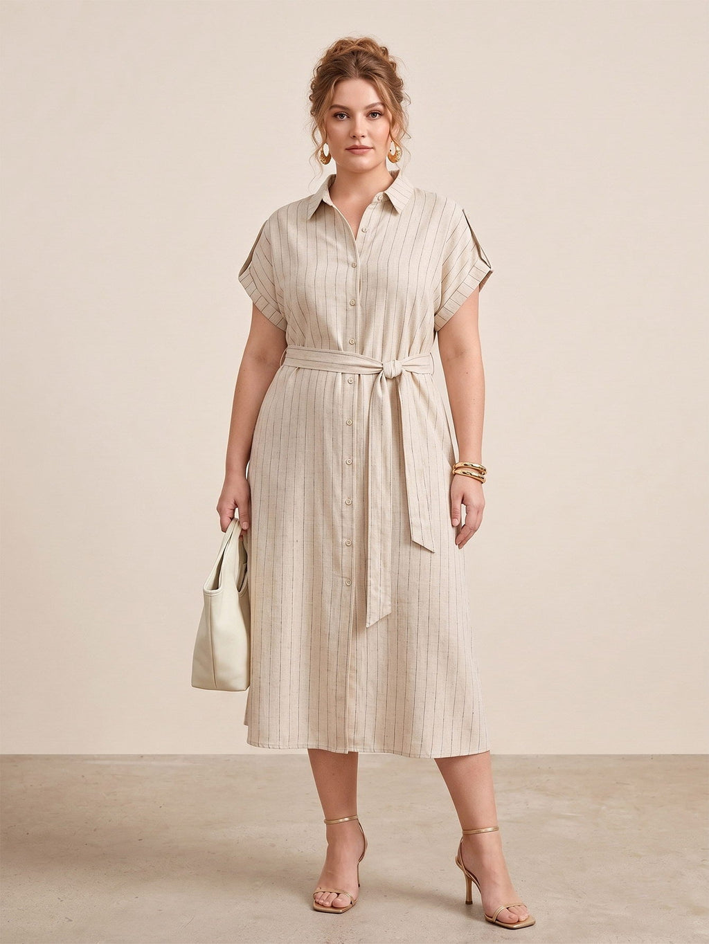Larui Plus Size Women's Short Sleeves Dress With Belted