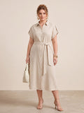 Larui Plus Size Women's Short Sleeves Dress With Belted