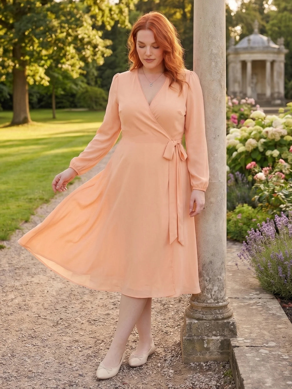 Larui Plus Size Women's Chiffon Wrap Dress