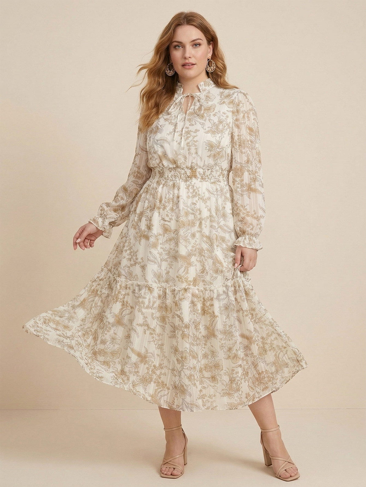 Larui Plus Size Women‘s Chiffon Tie-up Ruffle A-line Dress
