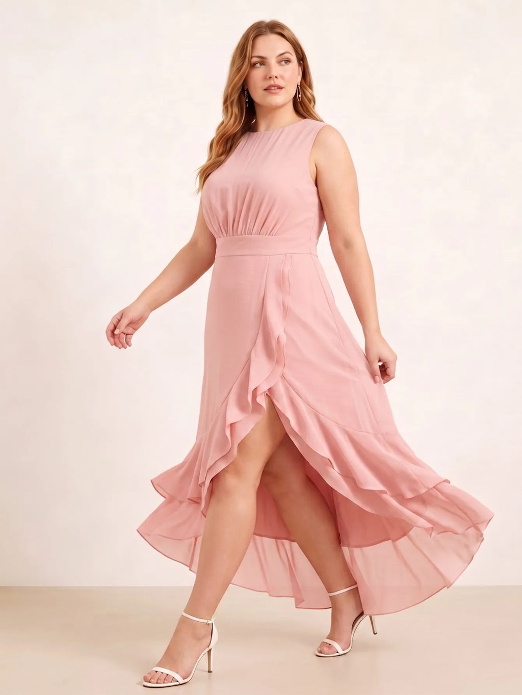 Larui Plus Size Women‘s Chiffon Ruffles Dress
