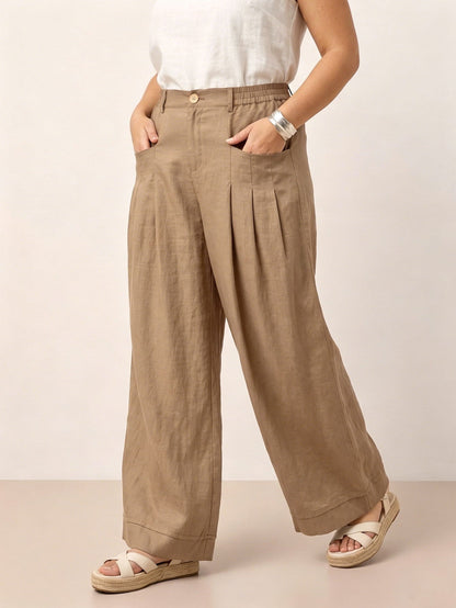 Larui Plus Size Women's Linen Pocket Full Length Pants
