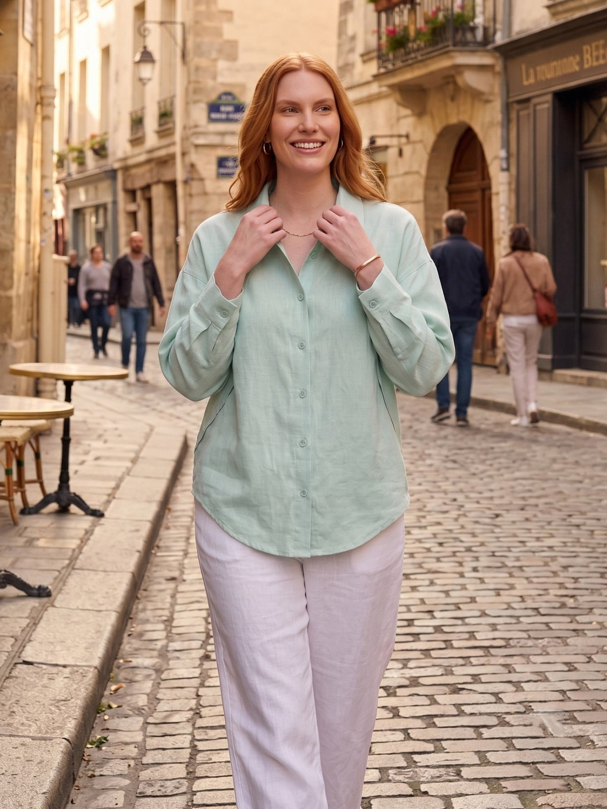 Larui  Plus-Size Women's"Faux-Layered" Shirt with Side Panels