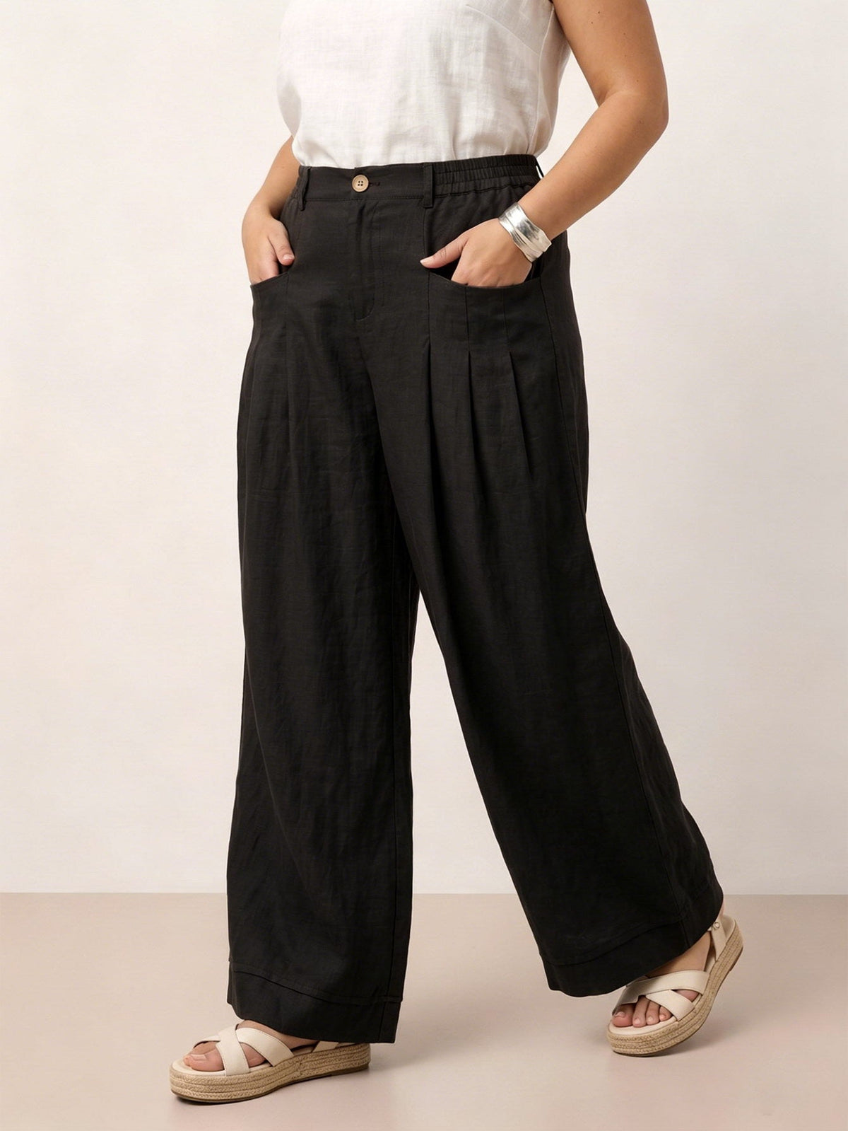 Larui Plus Size Women's Linen Pocket Full Length Pants