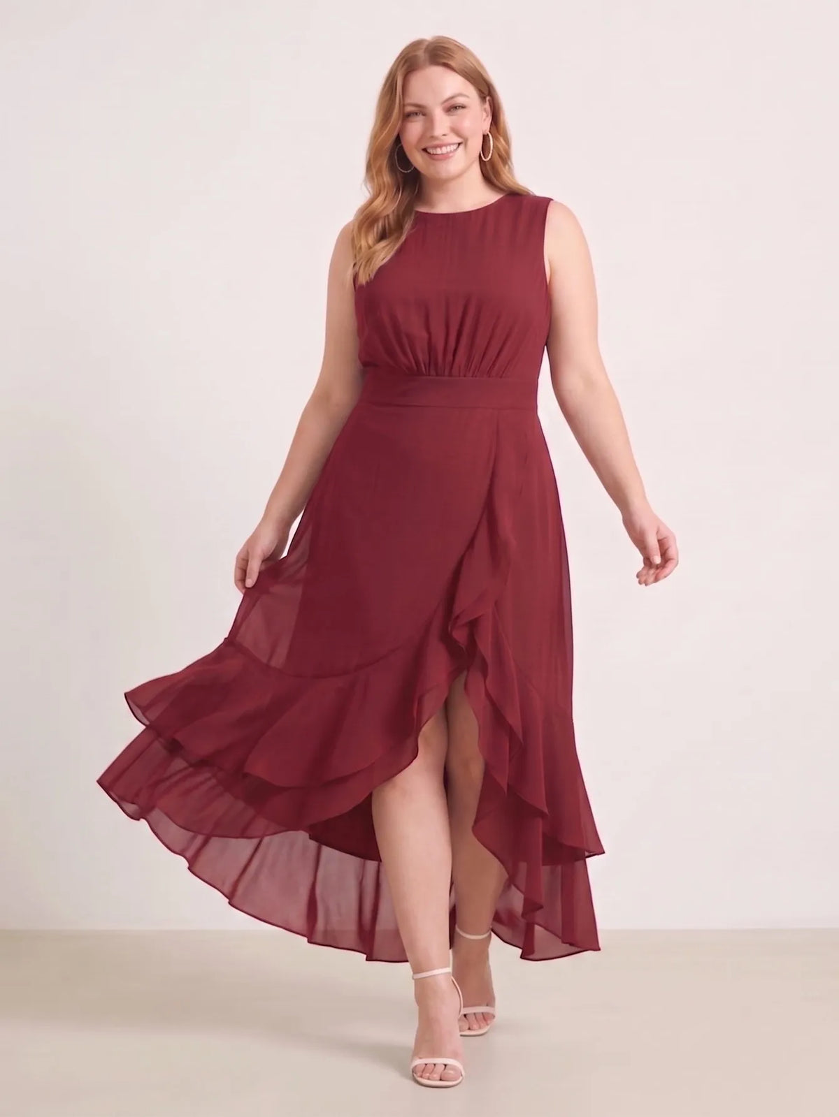 Larui Plus Size Women‘s Chiffon Ruffles Dress