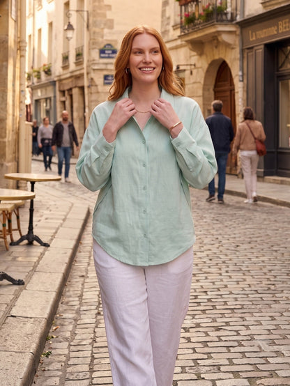Larui  Plus-Size Women's"Faux-Layered" Shirt with Side Panels