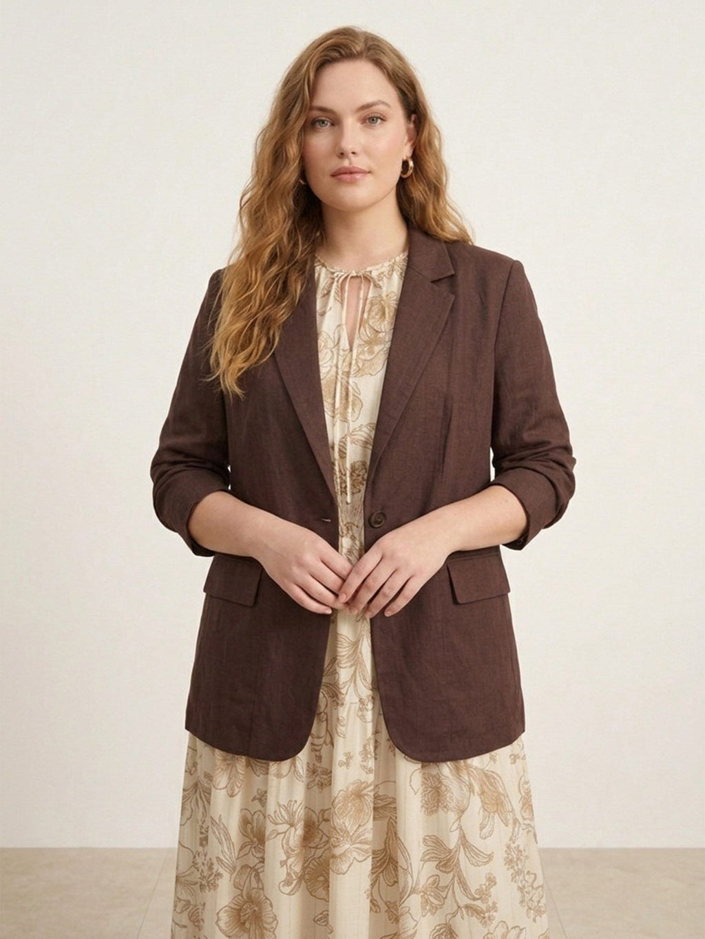 Larui Plus Size Women's Linen Pocket Blazer