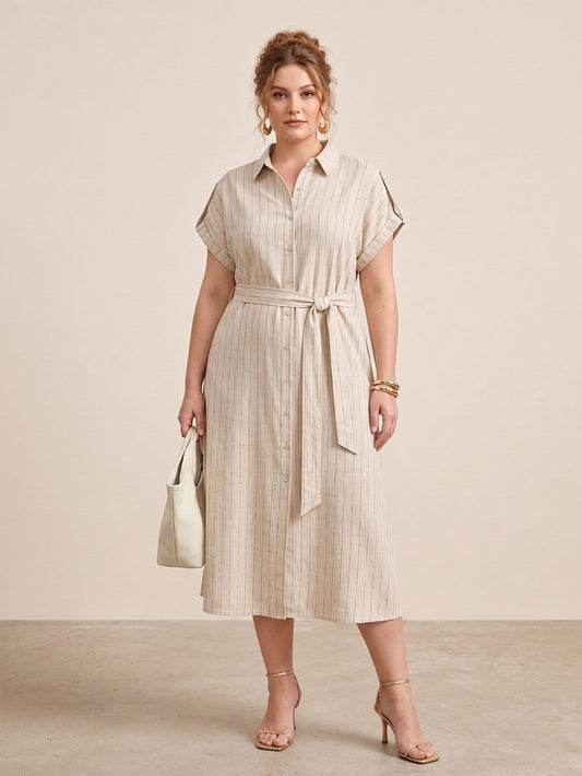 Larui Plus Size Women's Short Sleeves Dress With Belted