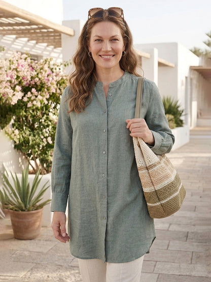 Larui Plus Size Elegant Long Linen Shirt