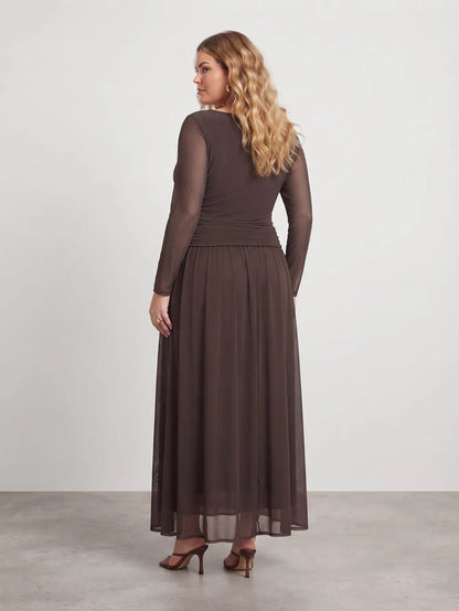 Larui Plus Size Mesh Elegant Long Sleeves Dress