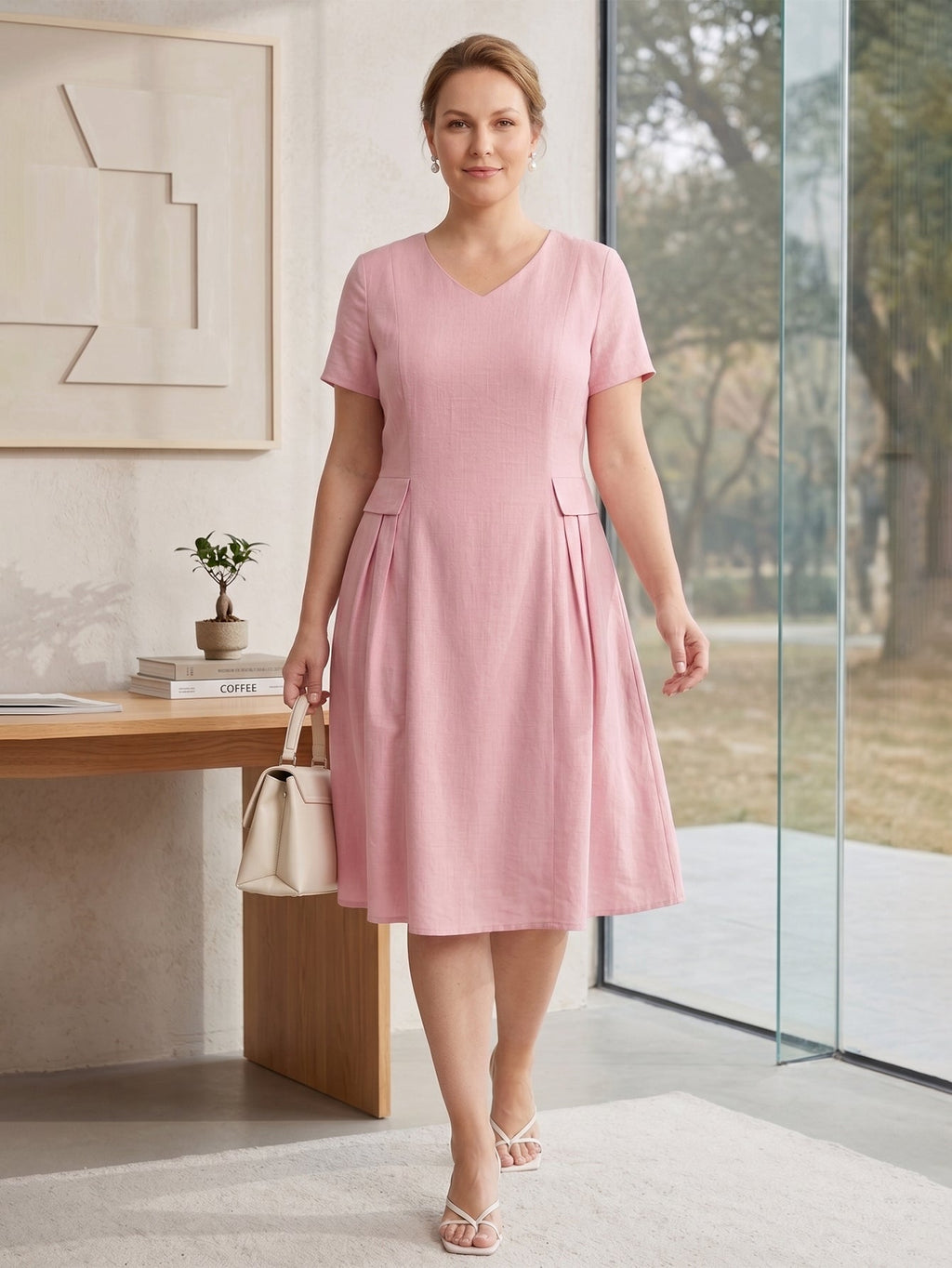 Larui Plus Size Elegant Pleated Dress