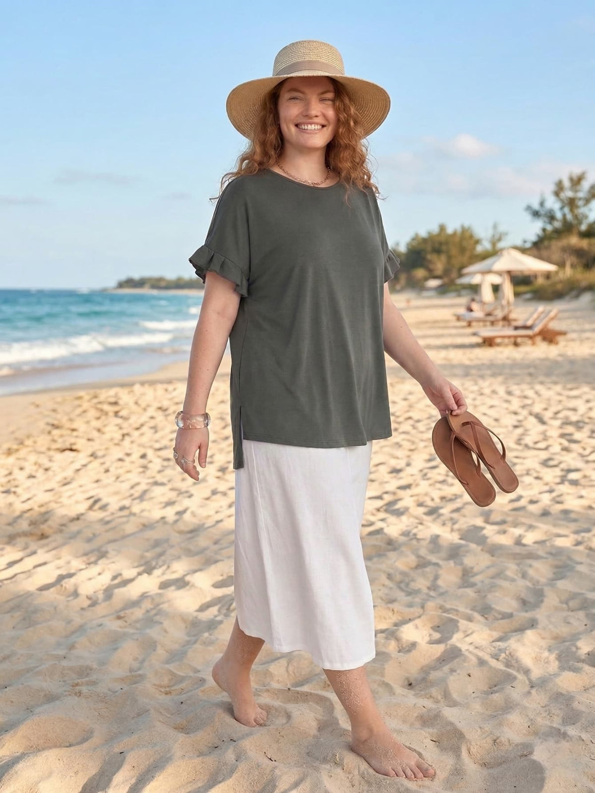 Larui Plus Size Women's Linen Pocket Midi Skirt