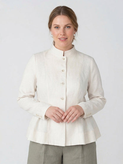 Larui Plus Size Women's Elegant Linen Coat With Ruffled Hem