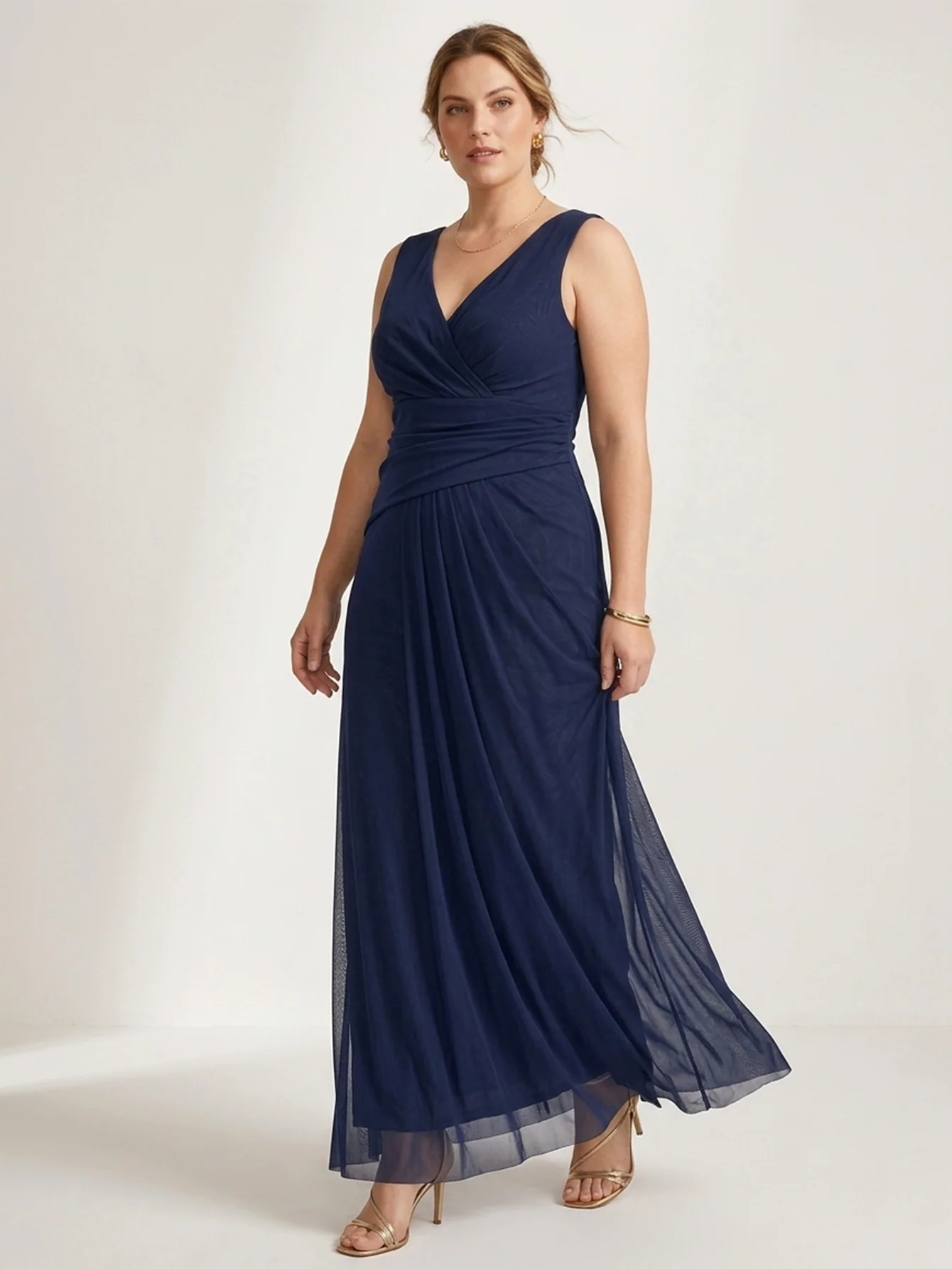 Larui Plus Size Evening Dress with Mesh Stretch Fit and Pleats
