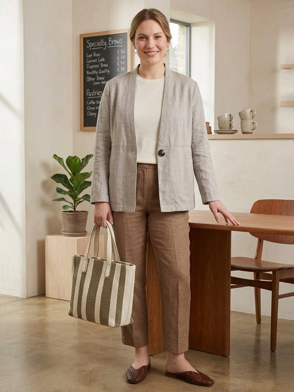 Larui Plus Size Women's Linen Casual Linen Jacket