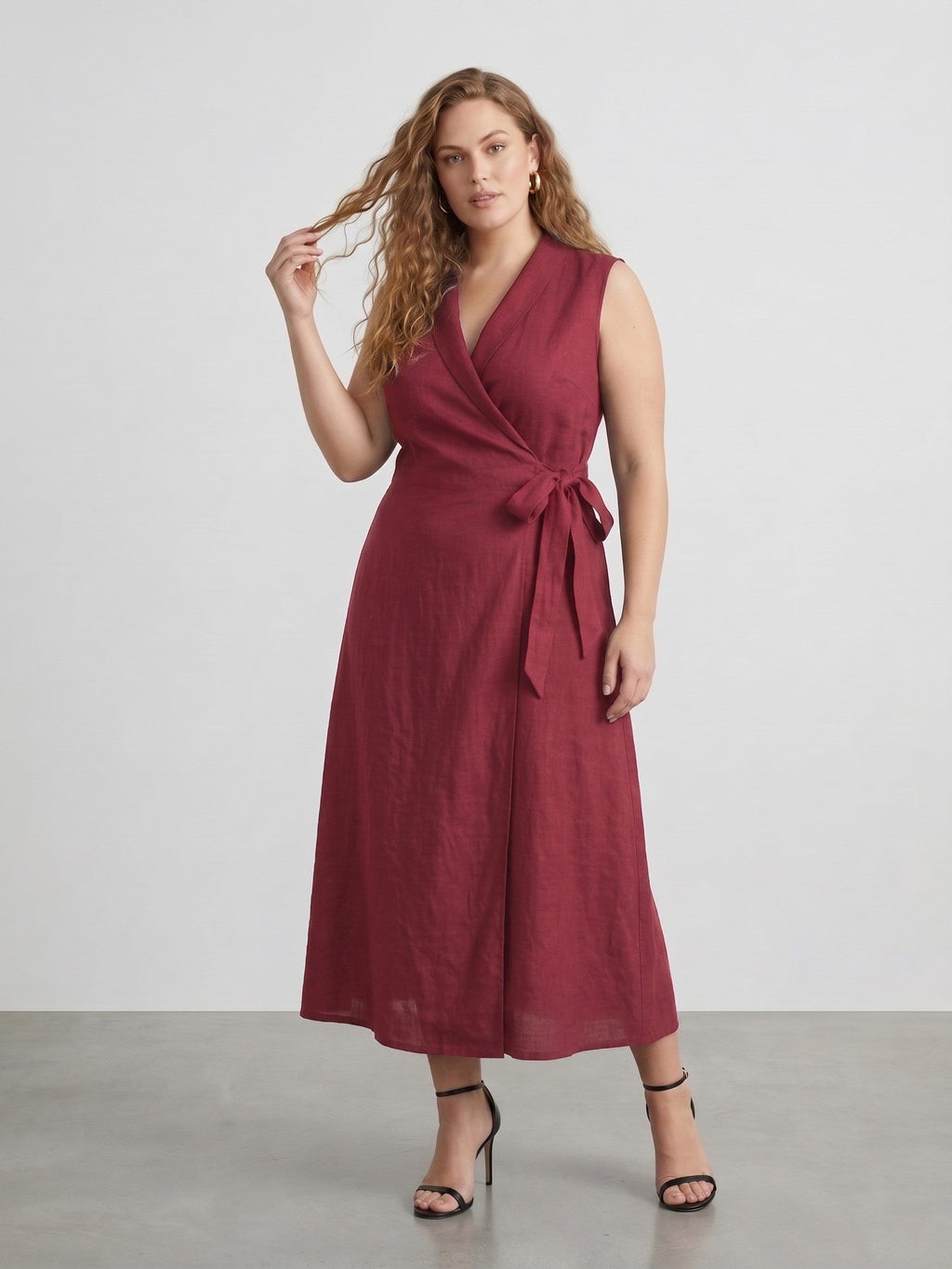 Larui Plus Size Women‘s Linen  V-Neck Sleeveless Dress