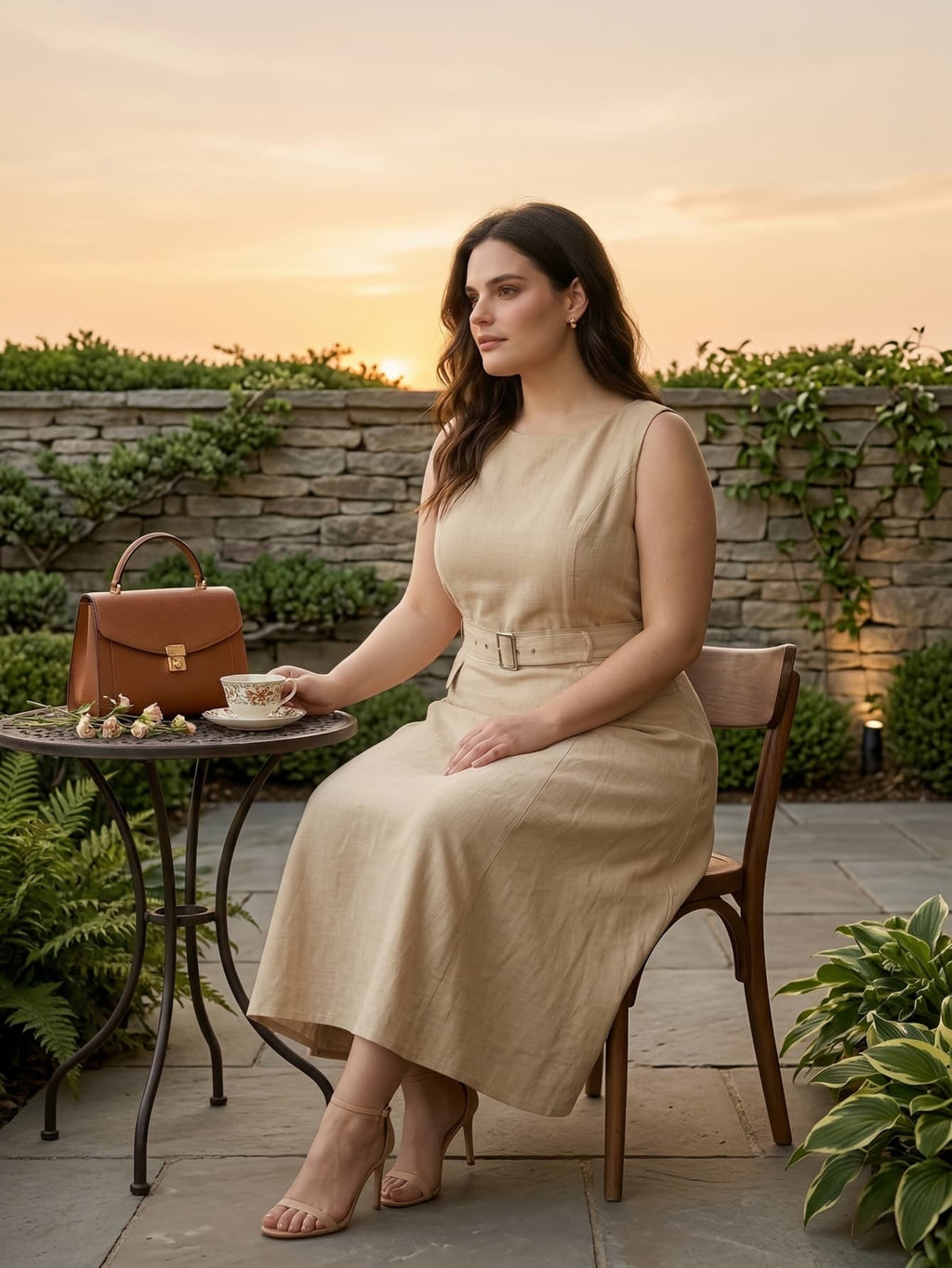 Larui Plus Size Women‘s Linen  Sleeveless Dress With Belt
