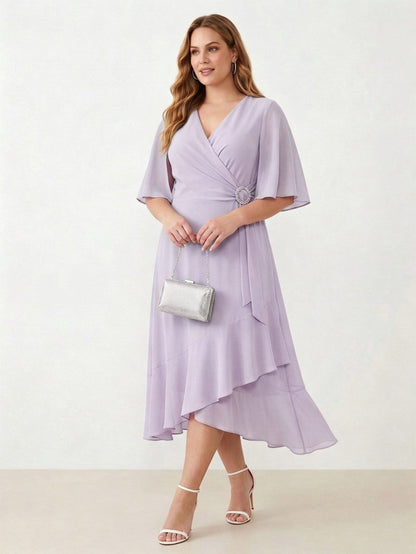 Larui Plus Size Women‘s Chiffon Dress