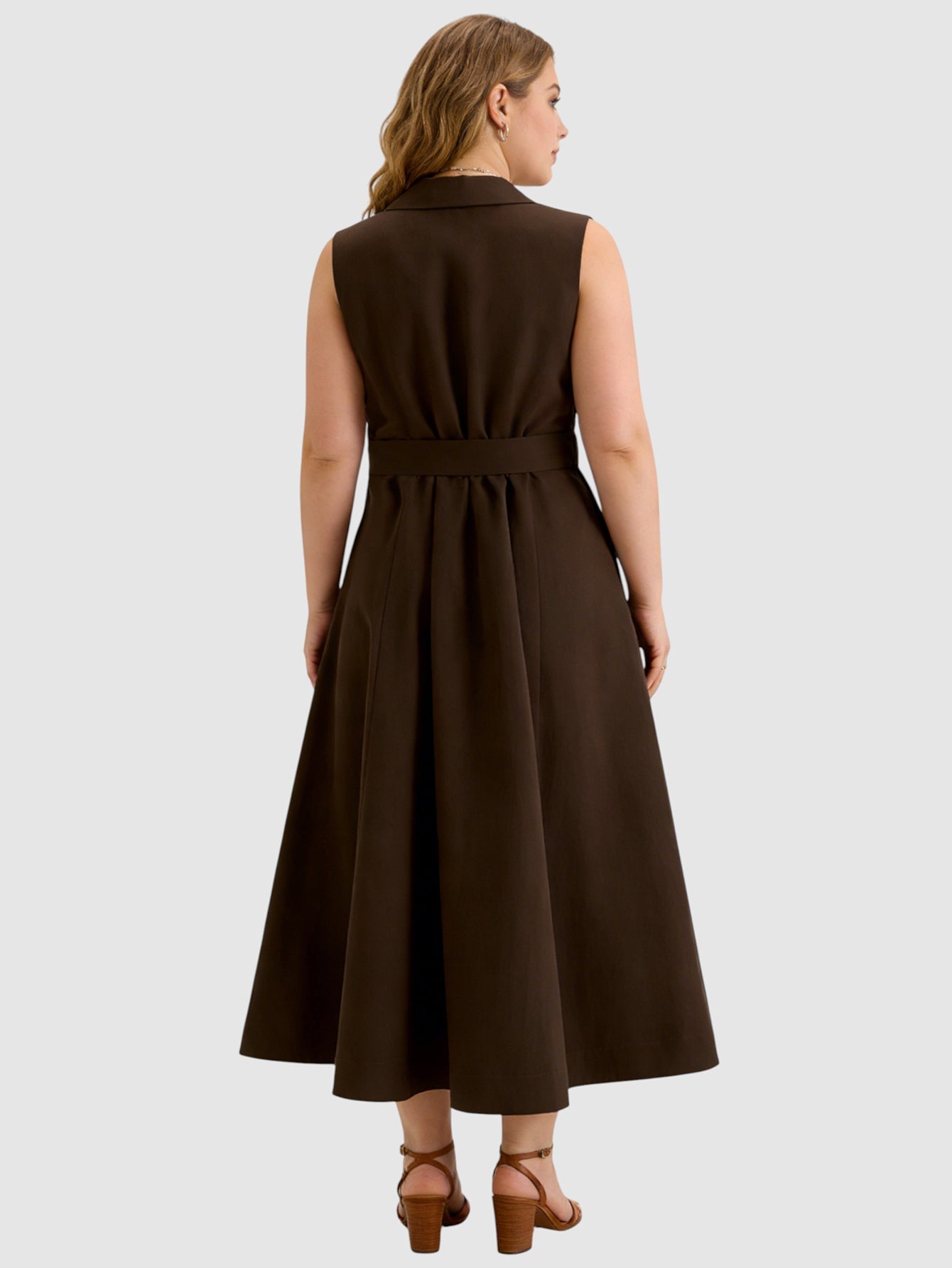 Larui Plus Size Women's Linen Daily Button Front Dress with Waist Belt