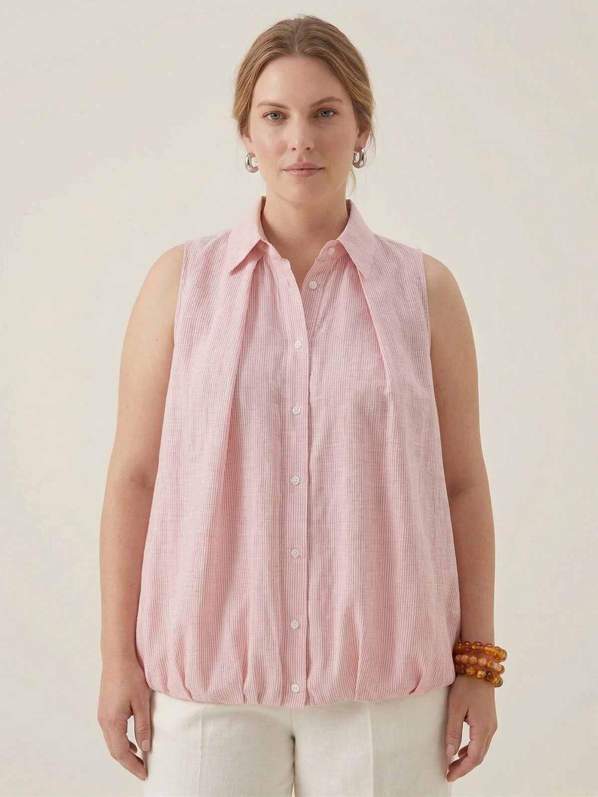 Larui Plus Size Women’s Striped Linen Tulip Hem Vest Top
