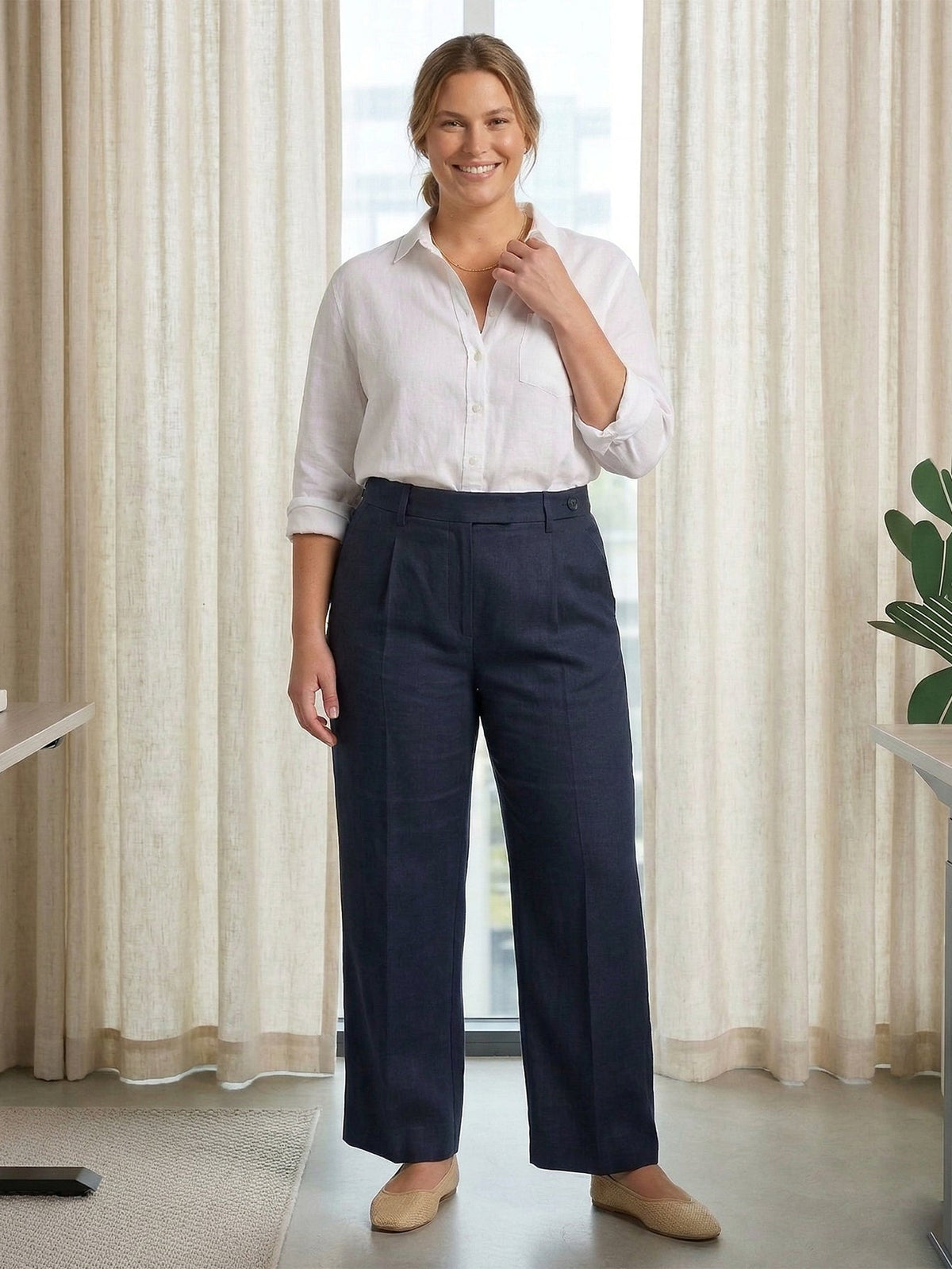 Larui Plus Size Women's Linen Straight-Leg Trousers