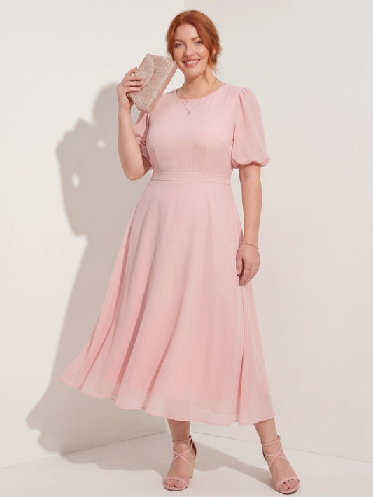 Larui Plus-Size Women's Puff-Sleeve Crew-Neck Dress