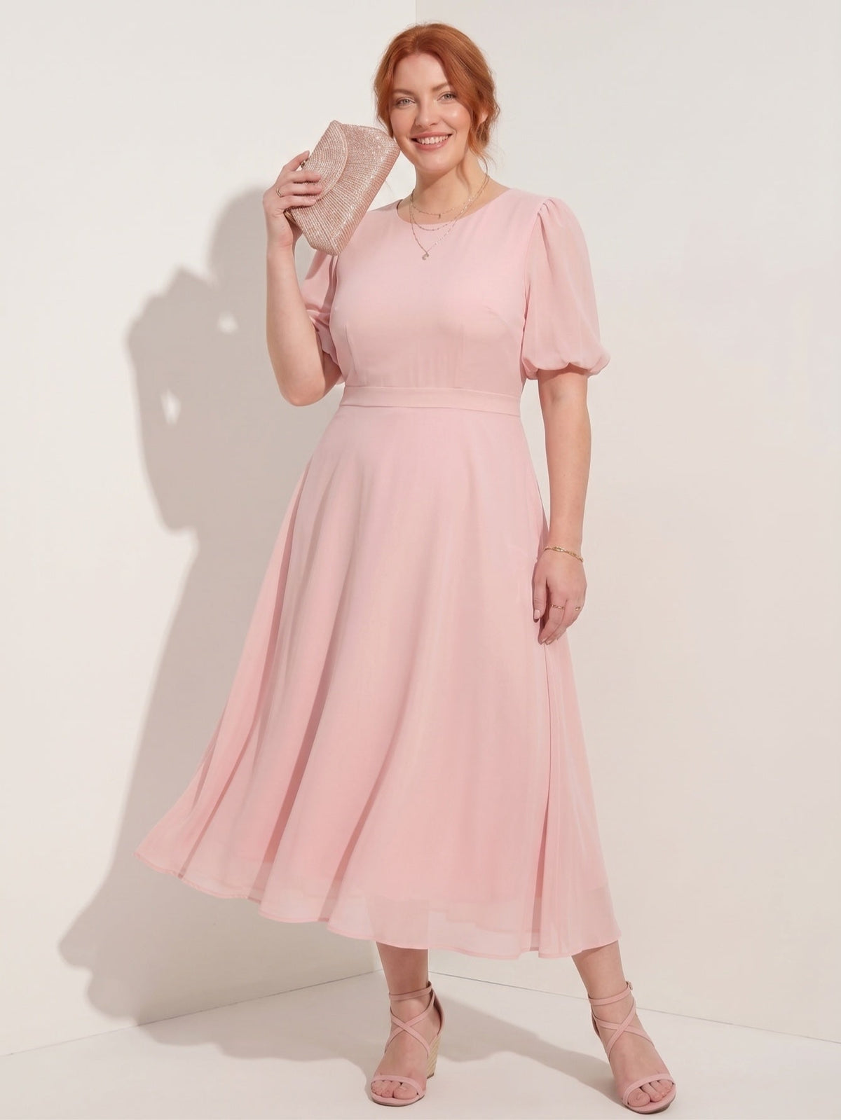 Larui Plus-Size Women's Puff-Sleeve Crew-Neck Dress