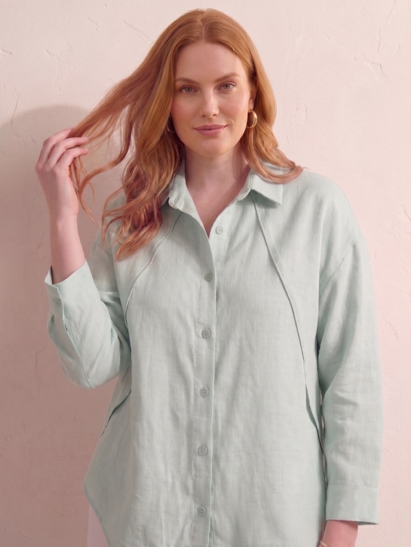 Larui  Plus-Size Women's"Faux-Layered" Shirt with Side Panels