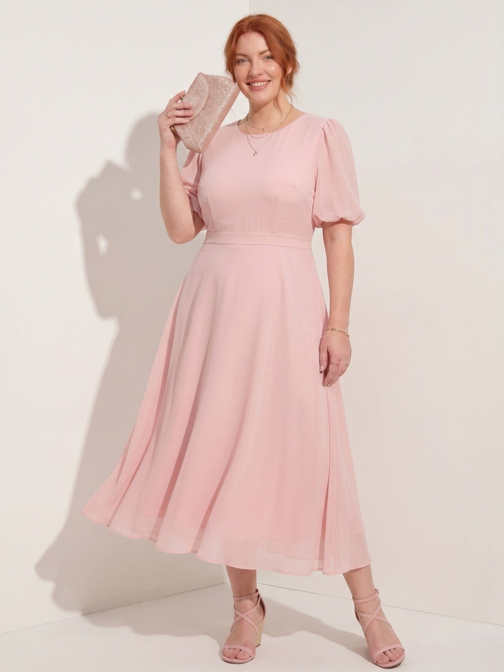 Larui Plus-Size Women's Puff-Sleeve Crew-Neck Dress